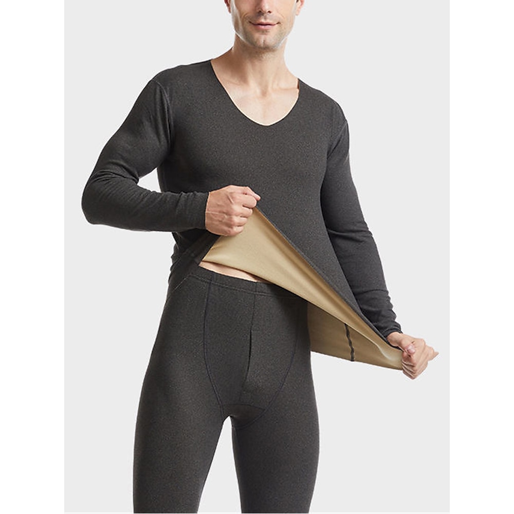 Herren Thermounterwäsche Schlafanzüge Thermounterwäsche Set 2 Stück Glatt Warm Modisch Brautkleider schlicht Heim Täglich Bett Polyester Komfort Warm Weich V Ausschnitt Langarm T Shirt Hose Lightinthebox