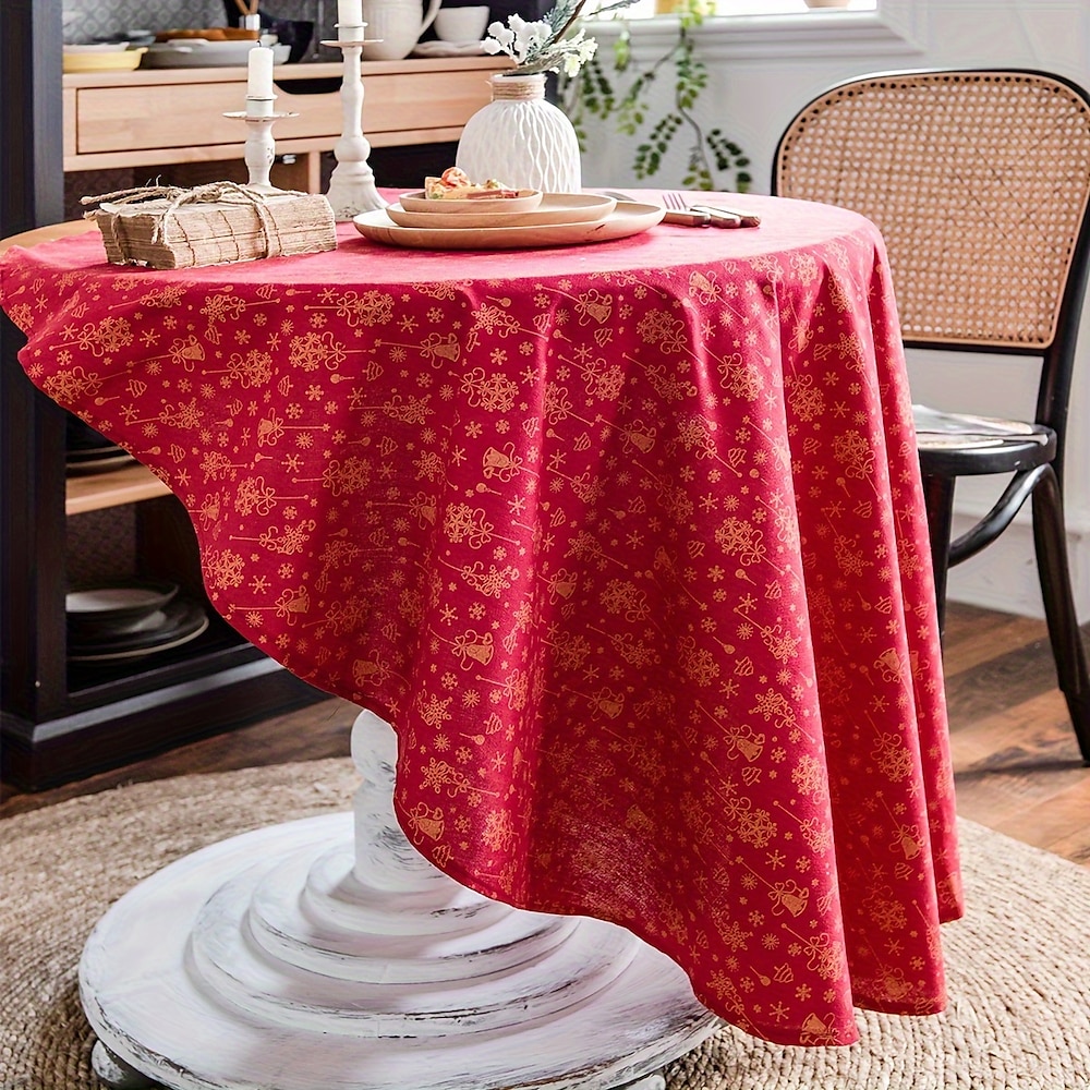 Runde Tischdecke aus Baumwollleinen im Vintage-Stil, florale pastorale Tischdecke, waschbare Tischdecke für drinnen und draußen, Bauernhaus-Dekor, Picknick Lightinthebox