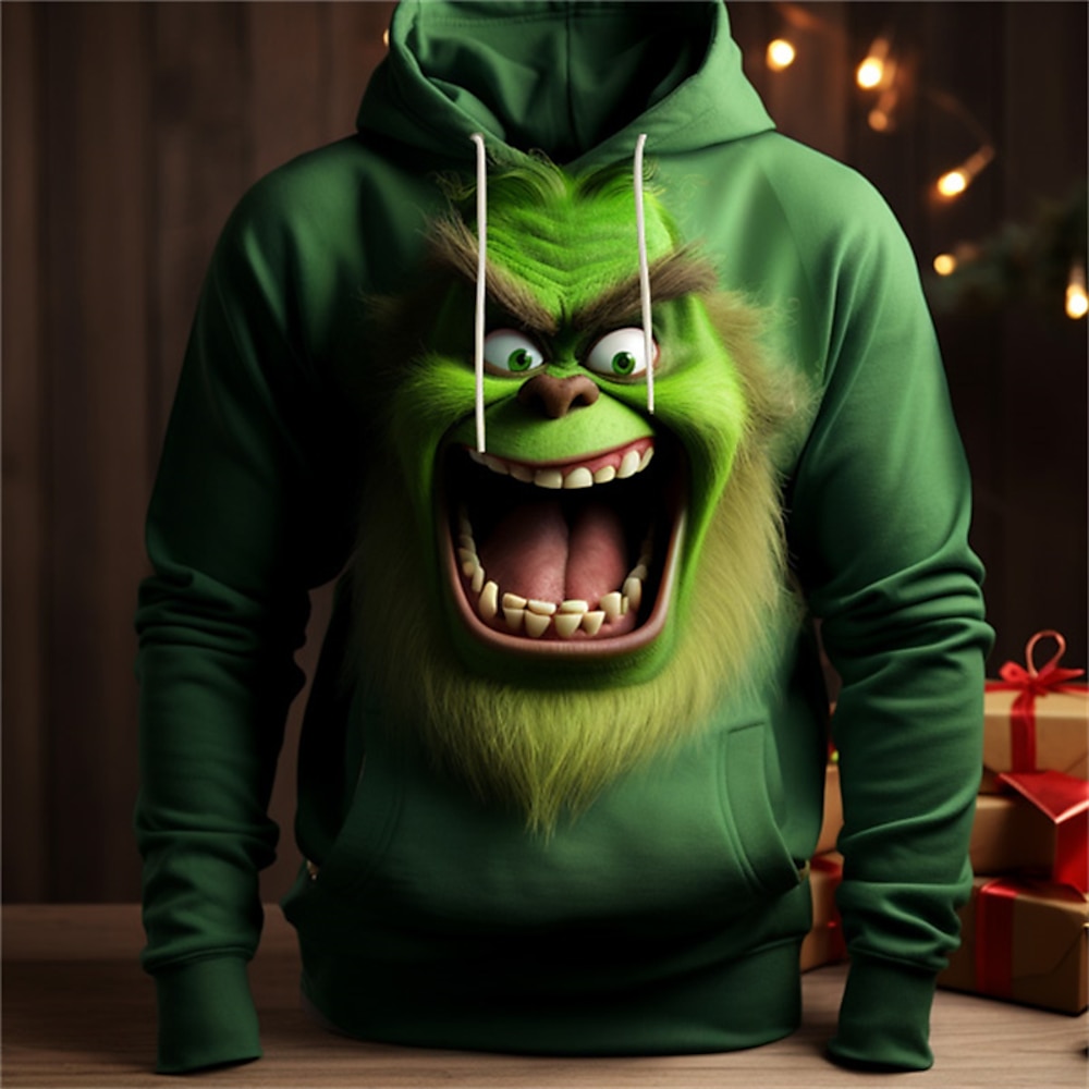 Weihnachten Lustige Weihnachts-3D-Hoodies für Herren mit Elfen-Grafik, 3D-Druck, Sport, Outdoor, Urlaubs-Hoodies, Marineblau, Blau, Langarm, Kapuzendruck, Fronttasche, Frühlingamp;Herbst Designer Lightinthebox