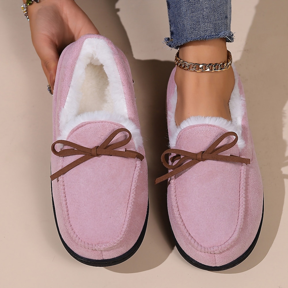 Damen Flache Schuhe Hausschuhe Slippers Fuzzy Slipper Hausschuhe Warme Hausschuhe Heim Täglich Feste Farbe Winter Schleife Flacher Absatz Geschlossene Spitze Plüsch Brautkleider schlicht Minimalismus Lightinthebox