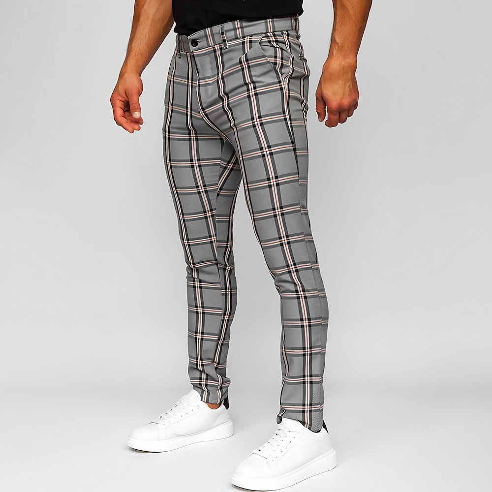 Herren Hose Hosen Chinesisch Chino Chino Hosen Tasche Plaid Komfort Atmungsaktiv Outdoor Täglich Ausgehen Modisch Brautkleider schlicht Schwarz Grau Lightinthebox