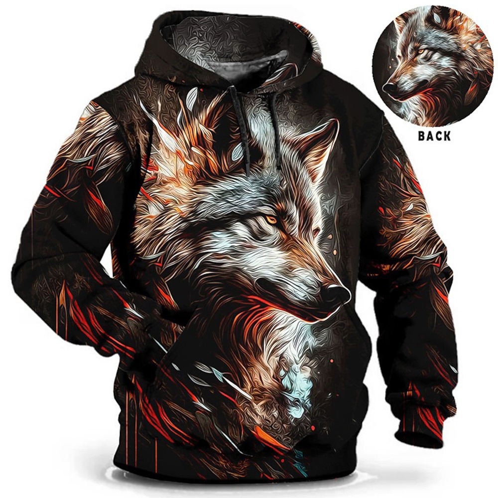 Herren Tier Wolf Hoodie Sweatshirt Kapuze Hoodies Pullover Hoodie Sweatshirt Kapuze Langarm Sweatshirt mit Kapuze Mit Kapuze Täglich 3D-Druck Festtage Ausgehen Strassenmode Rote Blau Bedruckt Lightinthebox