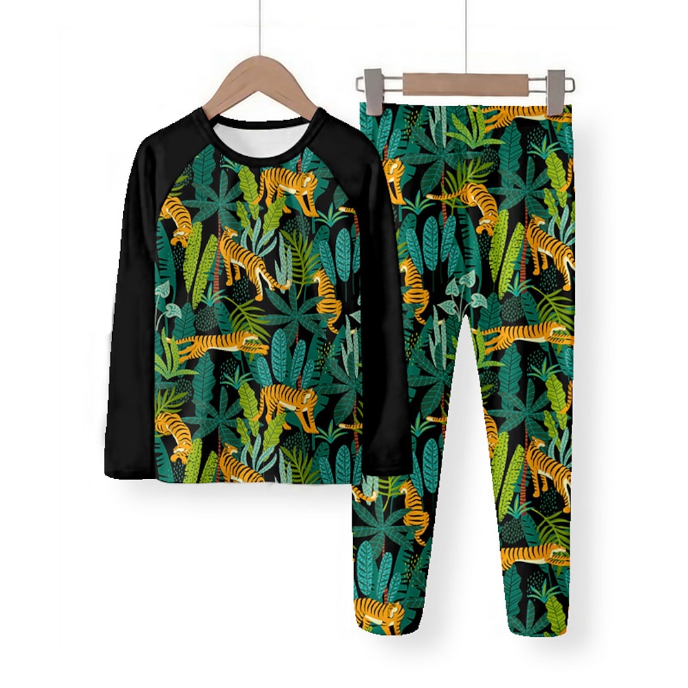 Jungen 3D Tiger Pyjama-Sets Langarm 3D-Druck Herbst Winter Modisch Cool Täglich kinderkleidung 3-12 Jahre Rundhalsausschnitt Heim Normal Innen Regular Fit Lightinthebox