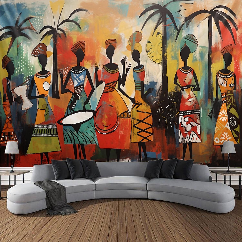 Ölgemälde afrikanische Frauen hängende Wandteppiche Wandkunst große Wandteppiche Wanddekoration Fotografie Hintergrund Decke Vorhang Zuhause Schlafzimmer Wohnzimmer Dekoration Lightinthebox