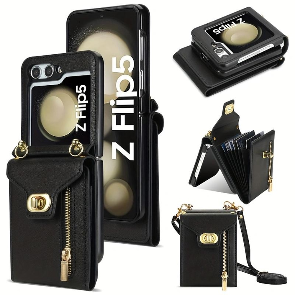 Handy Hülle Handyhüllen Für Samsung Galaxy Z Flip 6 Z Flip 5 Z Flip 4 Z Flip 3 Brieftasche Kartenetui Reisverschluss mit Lanyard PU-Leder Lightinthebox