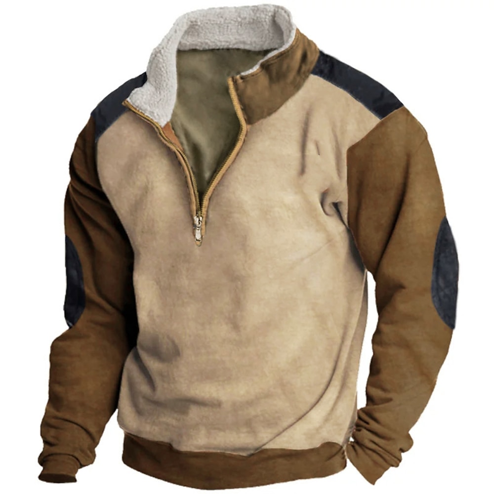 Herren Sweatshirt Pullover Reißverschluss-Sweatshirt Taktisch Braun Grün Grau Troyer Halber Reißverschluss Farbblock Patchwork Sport Natur Täglich Festtage Vintage Brautkleider schlicht Dünnes Vlies Lightinthebox