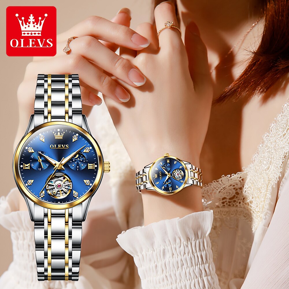 OLEVS Damen Mechanische Uhr Luxus Modisch Geschäftlich Armbanduhr Skelett Automatikaufzug Tourbillon leuchtend Legierung Beobachten Lightinthebox