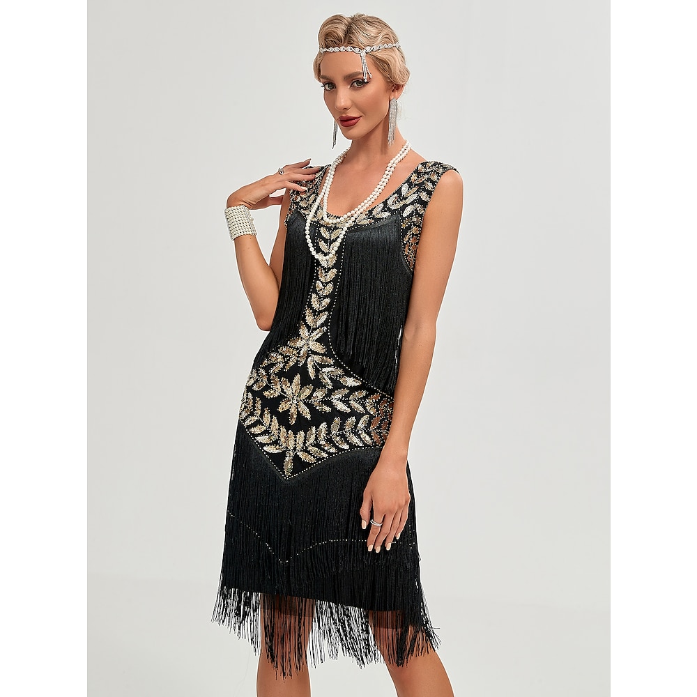 Brüllen 20s 1920s Urlaubskleid Flapper Kleid Kleid Maskerade Der große Gatsby Charleston Damen Pailletten Quaste Silvester Maskerade Hochzeit kleid hochzeitsgast Party / Abend Erwachsene Kleid Lightinthebox