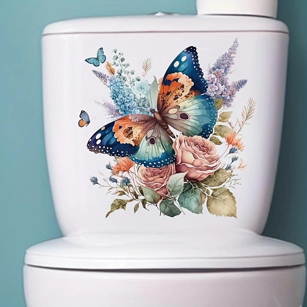 Blumen-Schmetterling-Toilettensitz-Aufkleber, wasserfester selbstklebender Badezimmer-Dekorationsaufkleber, Badezimmer-Dekorationsaufkleber, Wohndekoration Lightinthebox