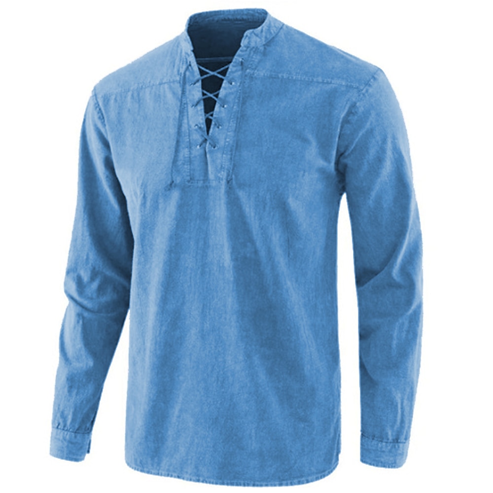 Herren Hemd Sommerhemd Hemd mit Stehkragen Schwarz Hellgrün Armeegrün Rote Marineblau Langarm Glatt Stehkragen Casual Täglich mit Schnürung Bekleidung Denim Modisch Strassenmode Klassisch Lightinthebox