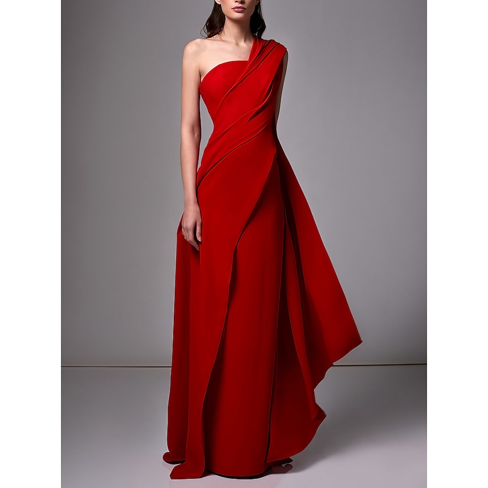 TS Strandhochzeits-Etuikleid, Abendkleid, elegantes Kleid, formelle Schleppe, ärmellos, eine Schulter, Stretch-Chiffon mit Falten, gerüschtes Maskenballkleid 2025 Lightinthebox