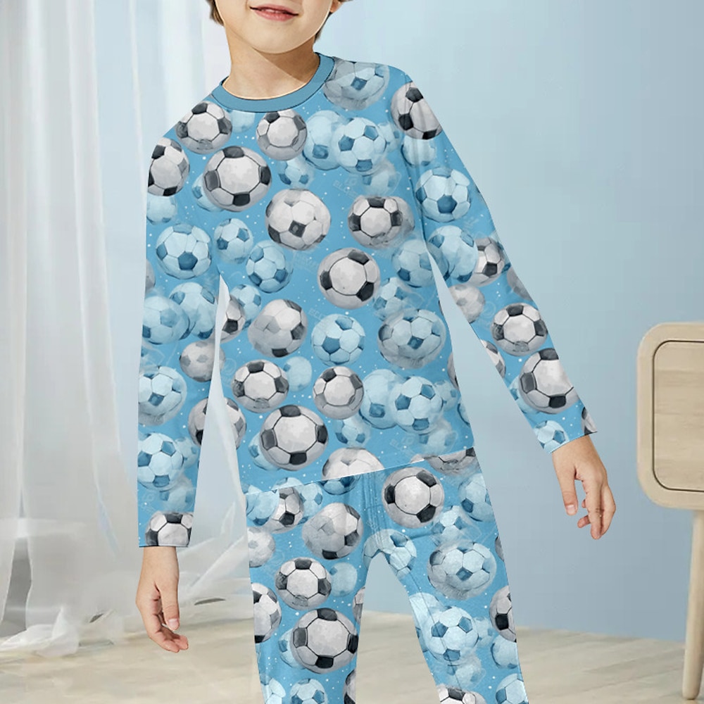 Jungen 3D Weihnachtsmann Fußball Weihnachtspyjamas Weihnachtssets Pyjama-Sets Langarm 3D-Druck Herbst Winter Aktiv Cool Täglich Polyester kinderkleidung 3-12 Jahre Rundhalsausschnitt Heim Normal Innen Lightinthebox