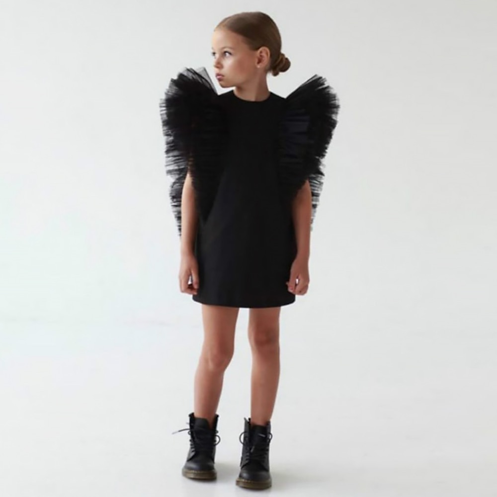 kinderkleidung Mädchen Party Kleid Feste Farbe Kurzarm Formal Leistung Besondere Anlässe Gitter Modisch Prinzessin Polyester Übers Knie abendkleider Frühling Herbst Winter 3-10 Jahre Schwarz Weiß Lightinthebox