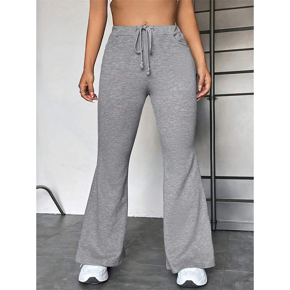Damen Schlag-Leggings Modisch Strassenmode In voller Länge Hoher Taillenbund Feste Farbe Tasche Elastisches Kordelzugdesign Hoher Schnitt Komfort Atmungsaktivität Weich Mikro-elastisch Urlaub Sport Lightinthebox