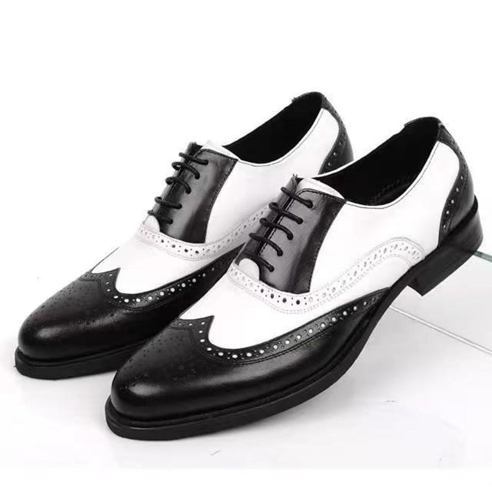 schwarz-weiße Brogue-Oxford-Schuhe für Herren mit Flügelkappen-Design und perforierten Details für formelle Veranstaltungen und Partys sowie Hochzeiten Lightinthebox