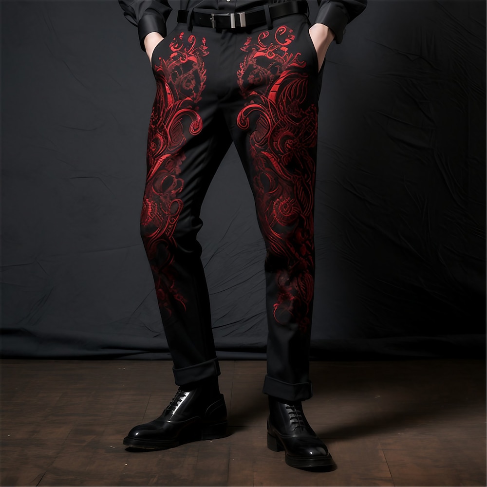 Blumen Totem Vintage Abstrakt Herren 3D-Druck Hosen Hose Outdoor Freizeitskleidung Strassenmode Polyester Wein Grau S M L Mittlere Taillenlinie Elastizität Hose Lightinthebox