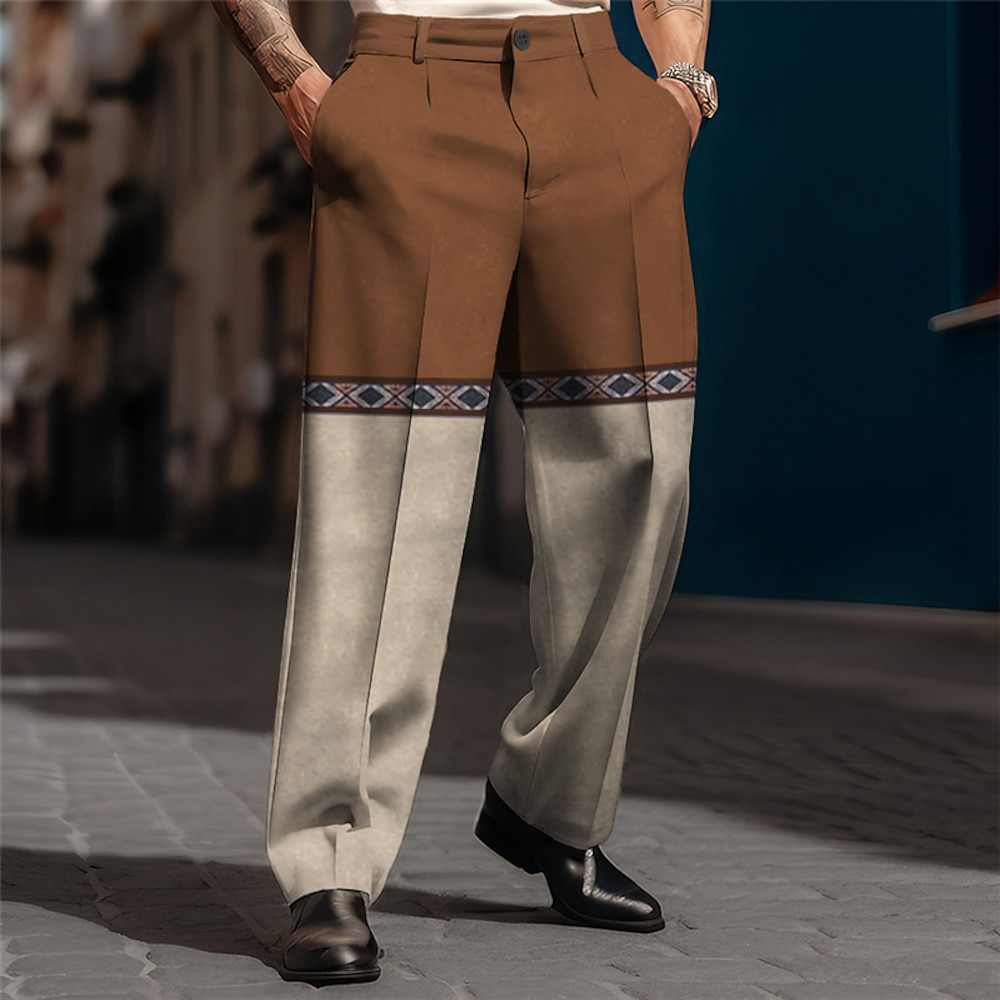 Farbblock Geometrie Vintage Geschäftlich Herren 3D-Druck Hosen Hose Outdoor Strasse Tragen Sie, um zu arbeiten Polyester Schwarz Marinenblau Braun S M L Hoch Elastizität Hose Lightinthebox