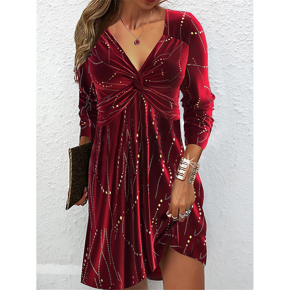 Damen velvet kleid abendkleider Cocktailkleid velvet Rüschen Funkelnd V Ausschnitt Langarm Minikleid winterkleider damen Weihnachten Elegant Wein Frühling Winter Lightinthebox