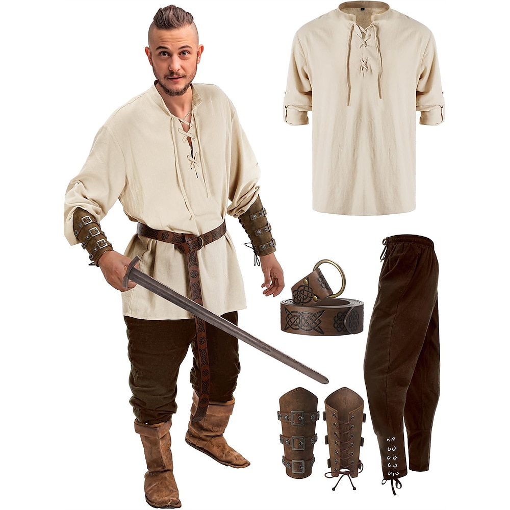 Retro Vintage Mittelalterlich Renaissance Hosen Austattungen Taillengürtel Hemd Armschützer Seeräuber Vikinger Ranger Wikinger: Walhalla Herren Halloween Karnival Leistung Maskerade Hemd Lightinthebox