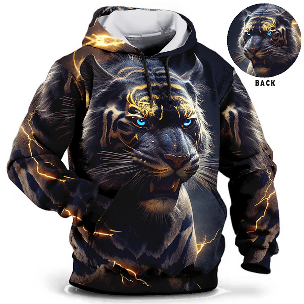 Herren Tier Tiger Hoodie Sweatshirt Kapuze Hoodies Pullover Zur Seite fahren Langarm Sweatshirt mit Kapuze Mit Kapuze Täglich 3D-Druck Festtage Ausgehen Strassenmode Benutzerdefinierter Druck Blau Lightinthebox