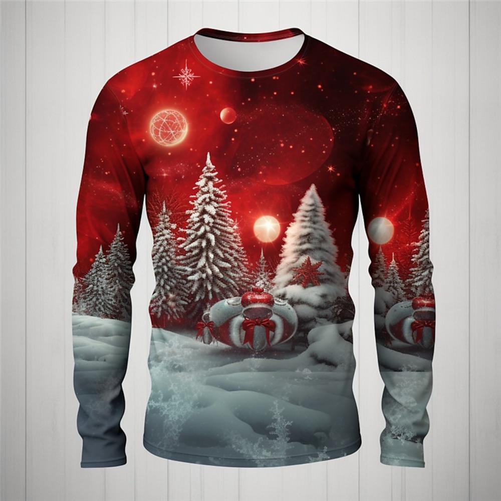 Weihnachten Herren Graphic Weihnachtsbaum T Shirt Langarm T-Shirt 3D-Druck Rundhalsausschnitt Hemd Modisch Designer Brautkleider schlicht Sports Outdoor Festtage Ausgehen Rote Blau Dunkelblau Lightinthebox