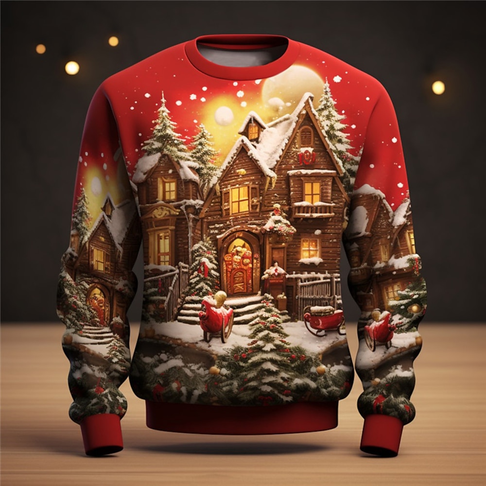 Herren Graphic Weihnachtsmann Burg Sweatshirts Pullover Pullover Sweatshirt Langarm Sweatshirt Rundhalsausschnitt Modisch Täglich Brautkleider schlicht 3D-Druck Festtage Urlaub Ausgehen Bedruckt Lightinthebox