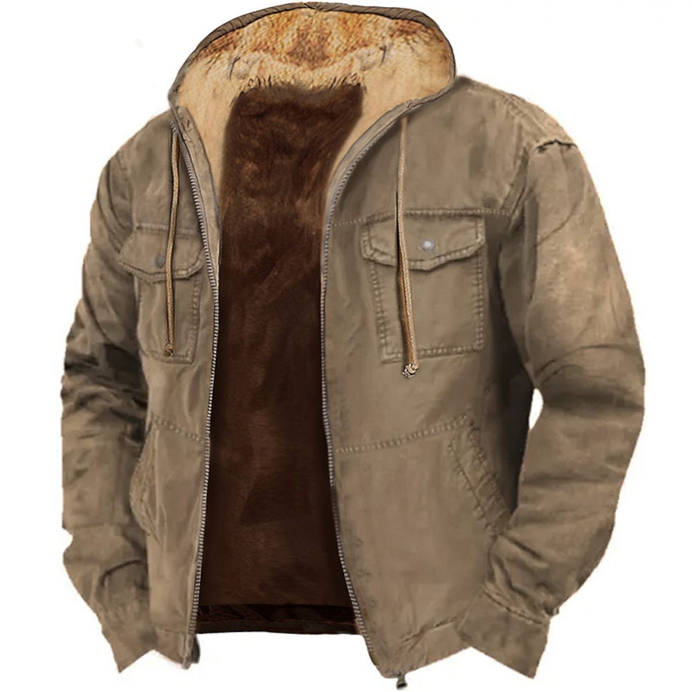 Herren Sweatjacke Kapuzenshirt mit durchgehendem Reißverschluss Fleecejacke Braun Grün Khaki Mit Kapuze Glatt Reißverschluss Vordertasche Sport Natur Täglich Festtage Polyester Strassenmode Cool Lightinthebox