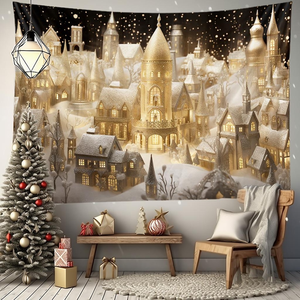 Weihnachtsdekorationen Gold Dreamland Wandteppich zum Aufhängen Wandkunst große Wandteppich Wandbild Dekor Fotografie Hintergrund Decke Vorhang Haus Schlafzimmer Wohnzimmer Dekoration Lightinthebox