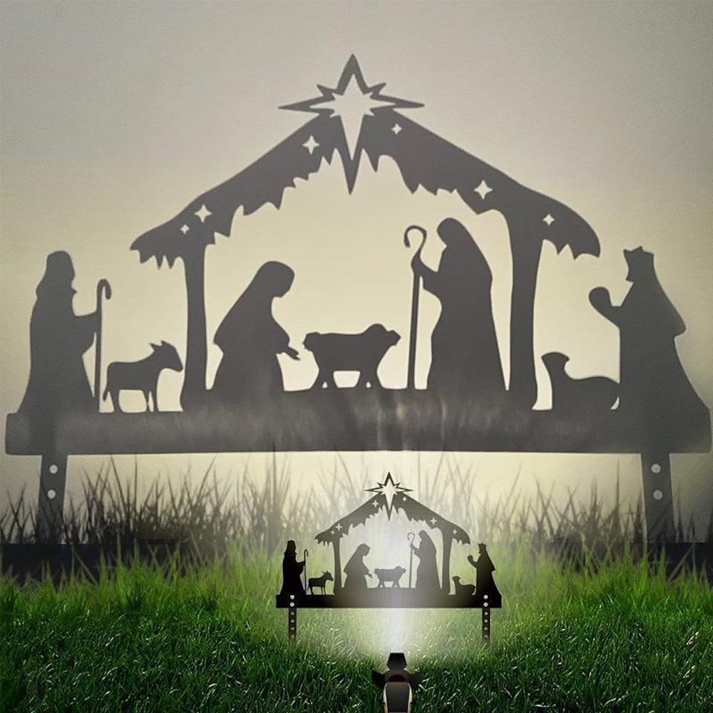 Weihnachtskrippe im Freien, Silhouette, Geburt Jesu, Metallornament, Weihnachtshof, Garten, Veranda, Dekor, Weihnachtsgeschenke, Kunsthandwerk, Heimdekoration Lightinthebox