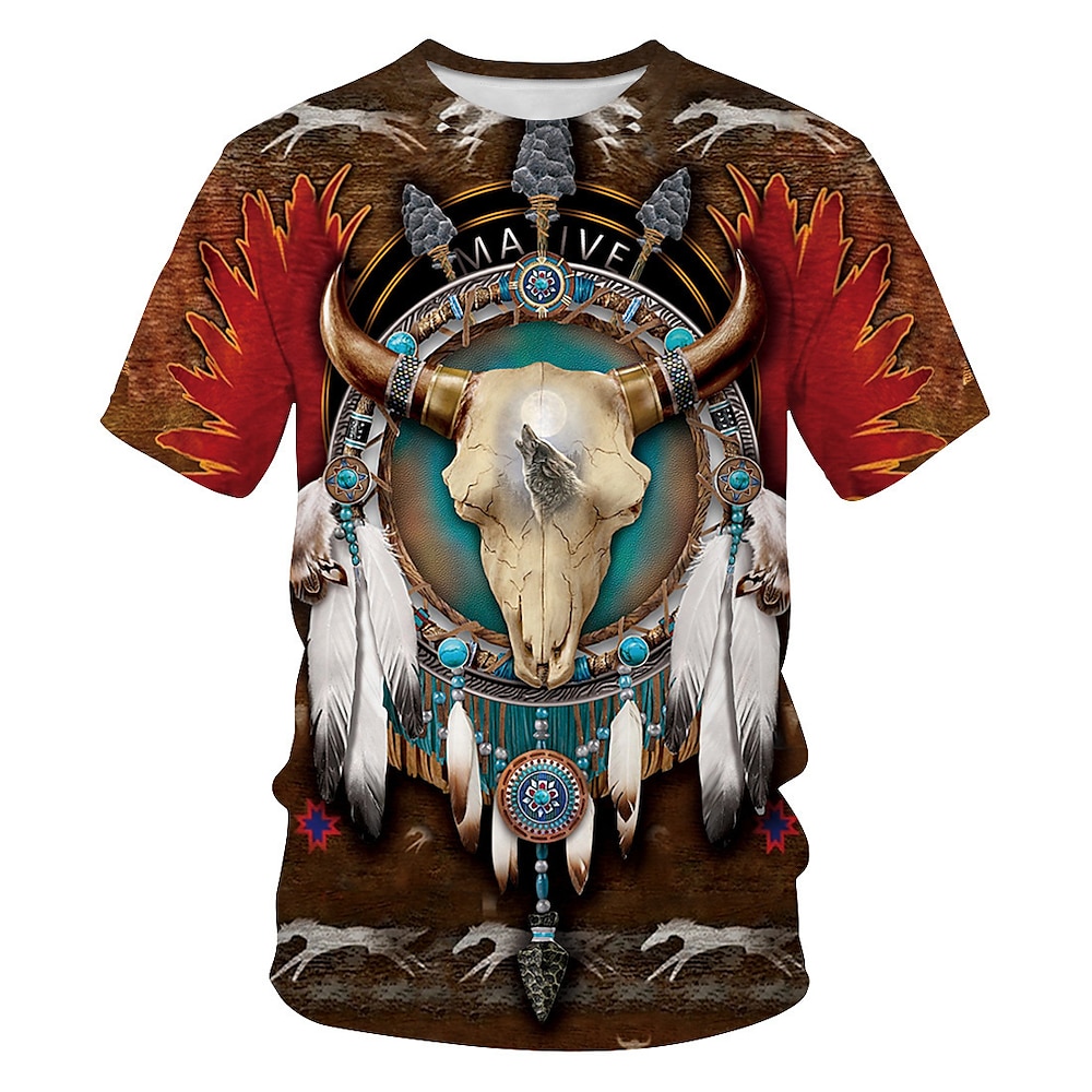 Indianer Ureinwohner Amerikas T-Shirt-Ärmel Anime 3D Retro 3D Gemischte Farbe Für Herren Unisex Erwachsene Karneval 3D-Druck Lightinthebox