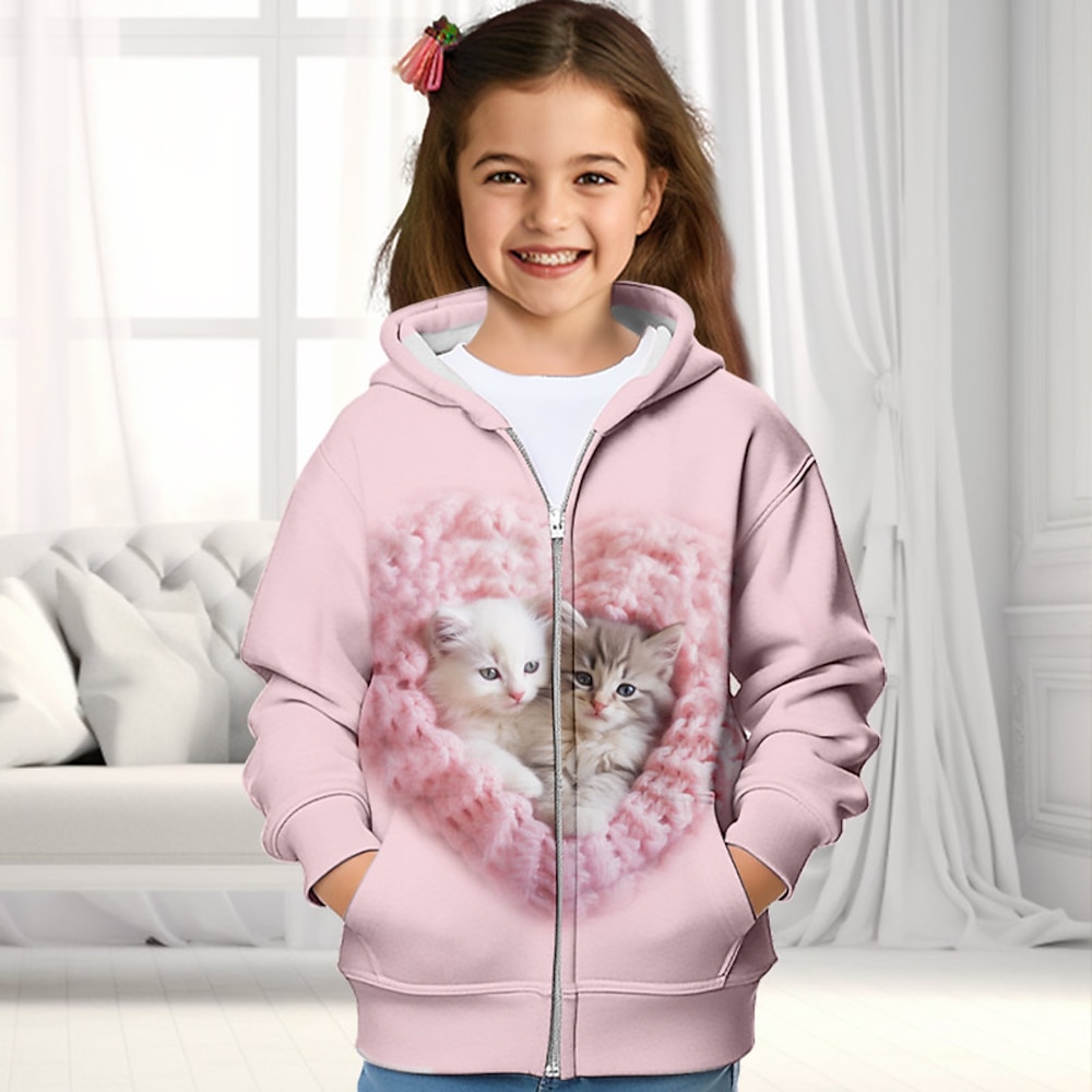 Mädchen 3D Katze Kapuzenshirt Mantel Oberbekleidung Langarm 3D-Druck Herbst Winter Aktiv Modisch Kuschelig kinderkleidung 3-12 Jahre Outdoor Casual Täglich Regular Fit Lightinthebox