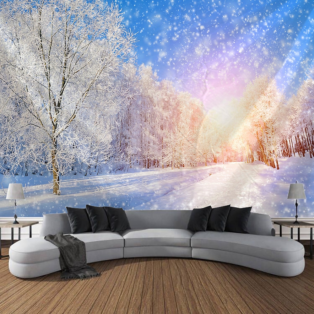 Winter Schnee Landschaft hängende Wandteppich Kunst große Wandteppich Wand Dekor Foto Hintergrund Decke Vorhang Zuhause Schlafzimmer Wohnzimmer Dekoration Lightinthebox