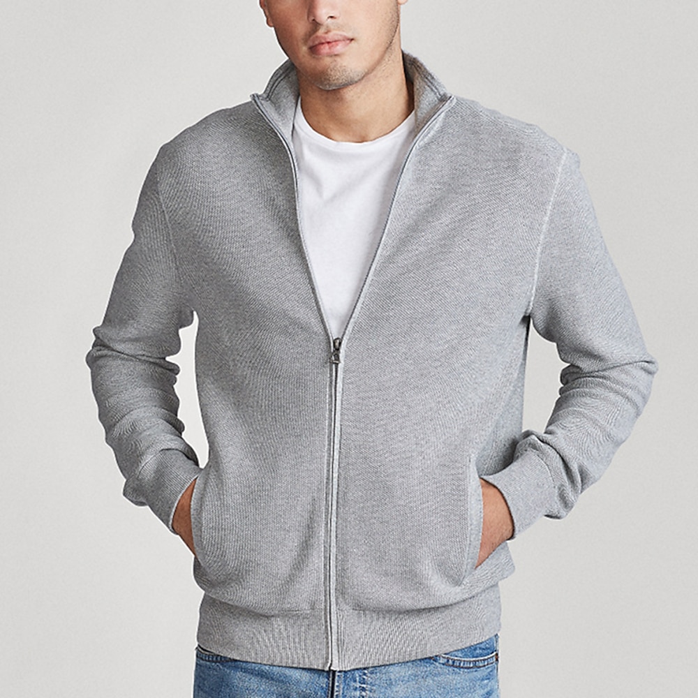 Herren Strickjacke Zip Pullover Reißverschluss Gerippt Stricken Standard Tasche Strick Glatt Ständer Warm-Ups Moderne zeitgenössische Freizeitskleidung Ausgehen Bekleidung Winter Dunkelblau Grau S M L Lightinthebox