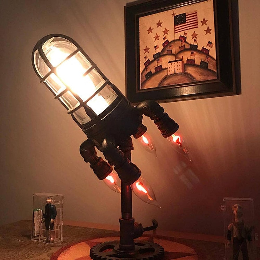 Raketenlampe, handgefertigte dekorative Lampe, einstellbare Helligkeit, Steampunk-Raketenlampe, Party-Dekoration, 24 cm, 9,5 Zoll Lightinthebox