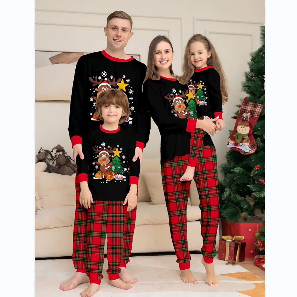 Familie Weihnachten Pyjamas Graphic Heim Bedruckt Rote Langarm Mama und ich Outfits Aktiv Passende Outfits Lightinthebox