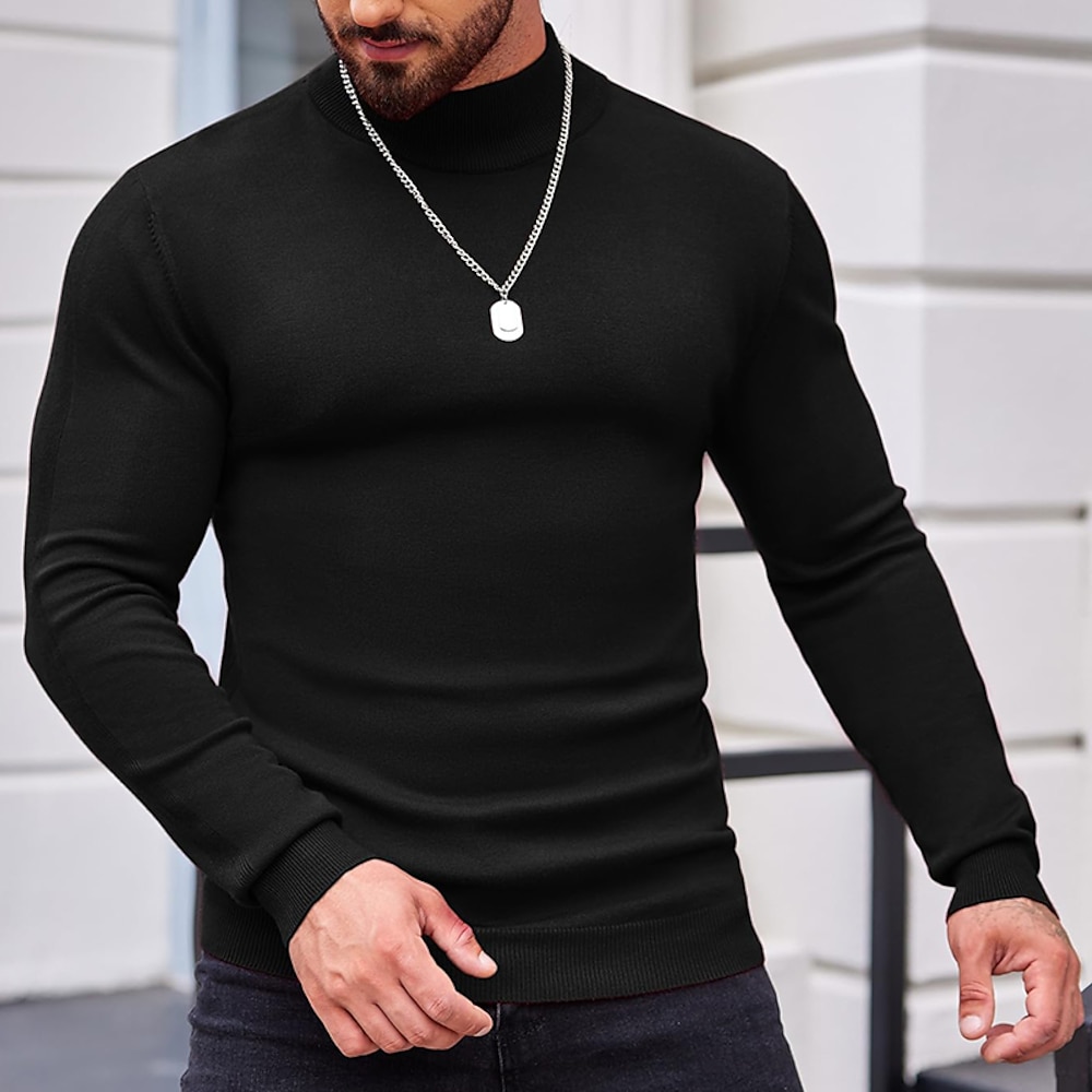 Herren Rollkragenpulli Pullover Weihnachtspullover Rollkragenpullover für Herren Overall Gerippt Stricken Standard Strick Schmaler Schnitt Glatt Rollkragen Moderne zeitgenössische Thermik Arbeit Lightinthebox