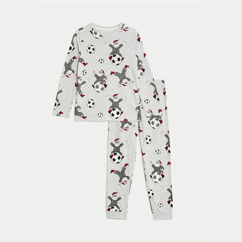 Weihnachten Jungen 3D Weihnachtsmann Fußball Weihnachtspyjamas Weihnachtssets Pyjama-Sets Langarm 3D-Druck Herbst Winter Aktiv Cool Täglich Polyester kinderkleidung 3-12 Jahre Rundhalsausschnitt Heim Lightinthebox