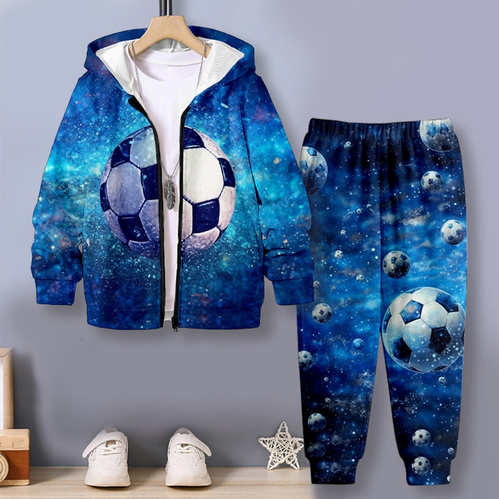 Jungen 3D Fußball Kapuzenpulli Hose Set Langarm 3d Drucken Herbst Winter Aktiv Modisch Cool Polyester kinderkleidung 3-12 Jahre Outdoor Strasse Urlaub Regular Fit Lightinthebox