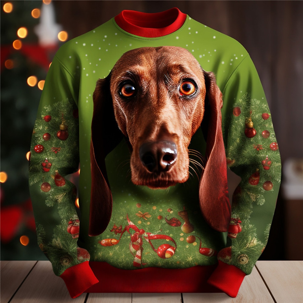 Herren Graphic Hund Fröhliche Weihnachten Sweatshirts Pullover Pullover Sweatshirt Langarm Sweatshirt Rundhalsausschnitt Modisch Täglich Brautkleider schlicht 3D-Druck Festtage Urlaub Ausgehen Lightinthebox