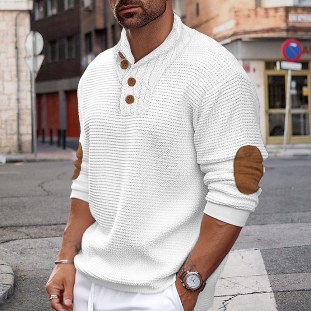 Herren Pullover Rollkragenpulli Patch-Pullover Gerippt Waffel Stricken Standard Strick Gerippt Farbblock Rollkragen warm halten Moderne zeitgenössische Casual Freizeitskleidung Bekleidung Herbst Lightinthebox