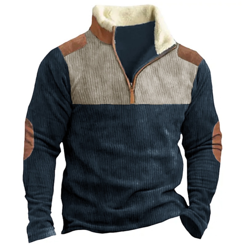 Herren Sweatshirt Pullover Reißverschluss-Sweatshirt Cord-Sweatshirt Schwarz Blau Braun Troyer Halber Reißverschluss Farbblock Patchwork Sport Natur Täglich Festtage Vlies Strassenmode Brautkleider Lightinthebox