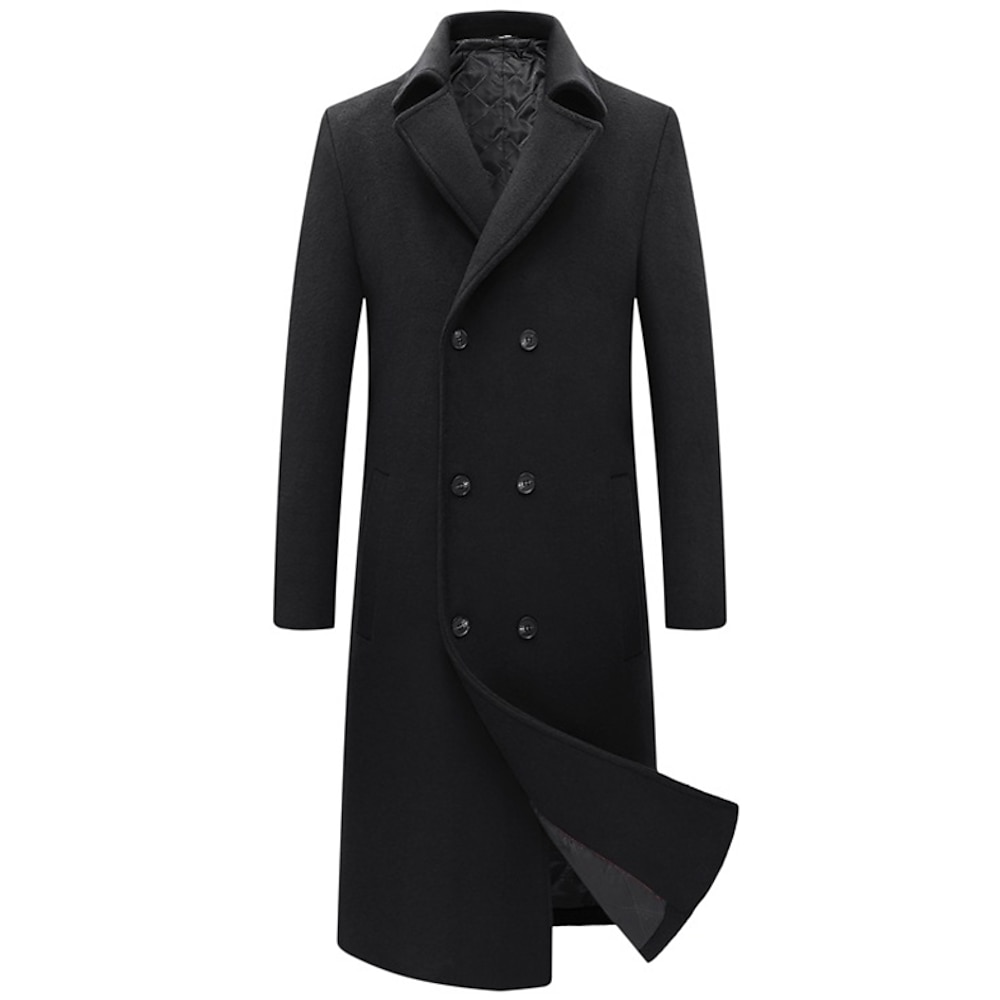 Herren Wintermantel Wollmantel Peacoat Geschäft Casual Frühling Herbst Winter Wollen warm Atmungsaktiv Oberbekleidung Bekleidung Brautkleider schlicht Feste Farbe Tasche Umlegekragen Doppelreihiger Lightinthebox