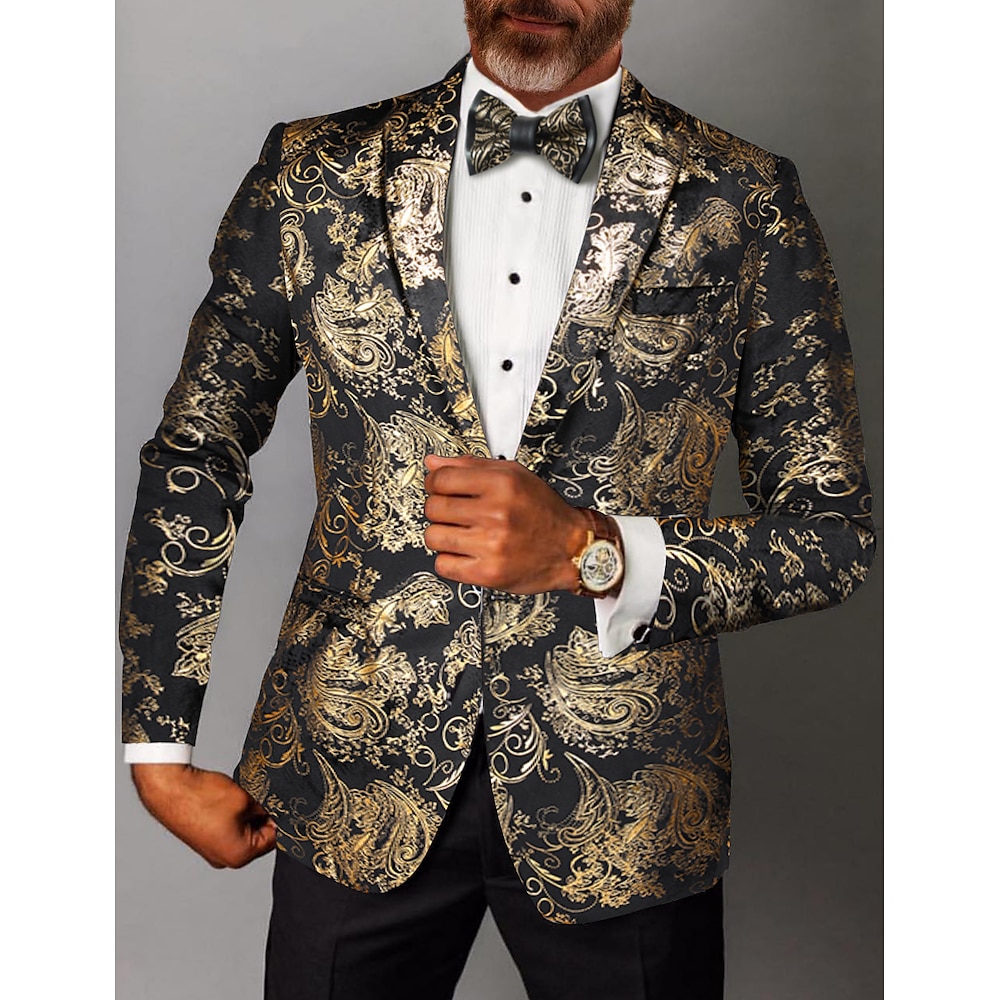 Herren-Party-Blazer mit Glitzer, Blumenmuster, Gothic-Mantel, Disco-70er-Jahre, Übergröße, normale Passform, bedruckt, einreihig, Ein-Knopf, Schwarz, Gold, Rot, 2024 Lightinthebox