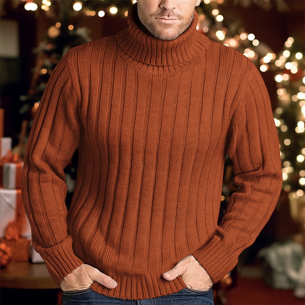 Weihnachtspullover, Rollkragenpullover für Herren, Pullover, Rippstrick, einfarbig, warm halten, modern, zeitgenössisch, Weihnachten, Alltag, Kleidung, Herbst und Winter, Schwarz, Weiß, S, M, L Lightinthebox