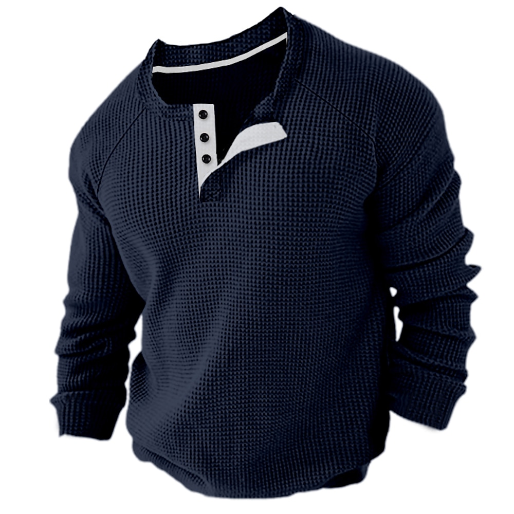 Herren Waffel-Henley-Hemd Henley Shirt Tee langarmshirt Glatt Henley Sport Arbeitskleidung Langarm Button-Down Bekleidung Modisch Strassenmode Brautkleider schlicht Lightinthebox