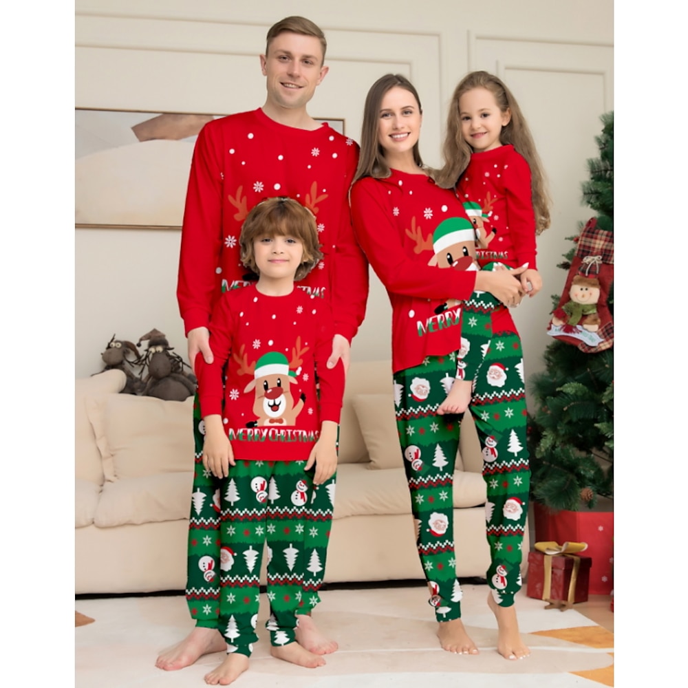 Familie Weihnachten Weihnachtspyjama für die Familie Pyjamas Baumwolle Graphic Heim Bedruckt Rote Langarm Mama und ich Outfits Aktiv Passende Outfits Lightinthebox