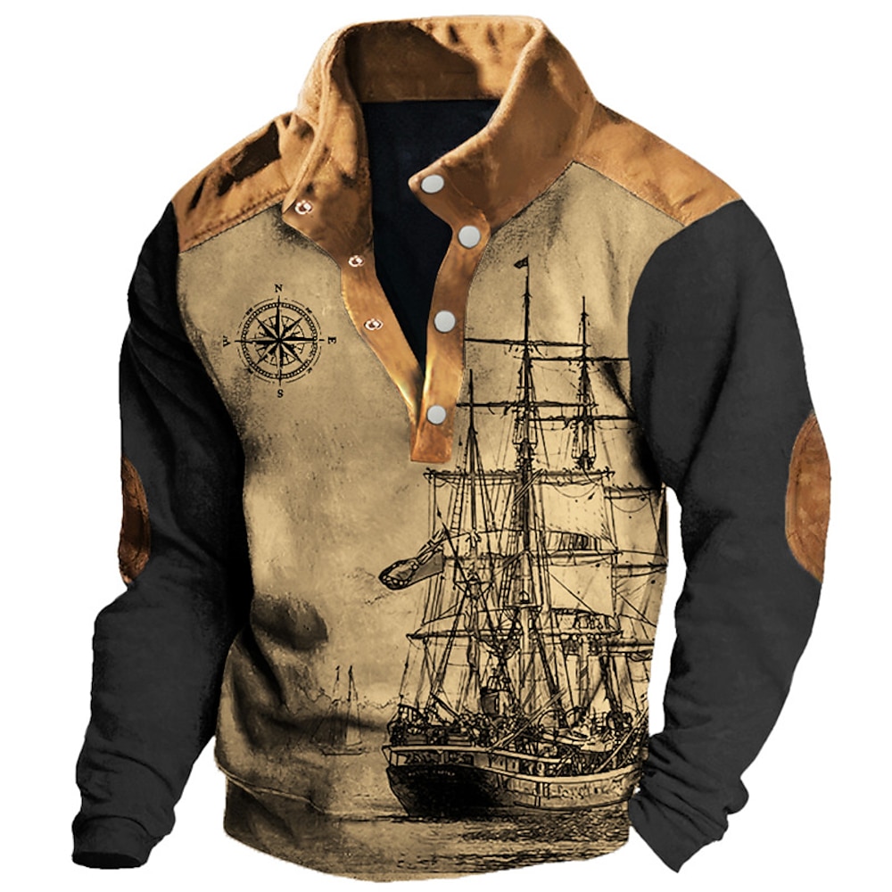 Segelboot und Kompass Komfort Farbe Sweatshirts Herren Grafik Hoodie Schiff nautisch täglich lässig Lightinthebox