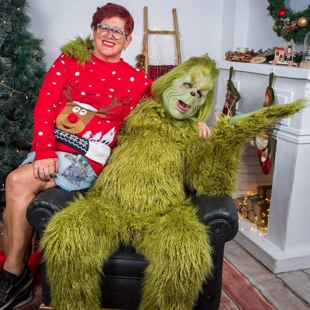 Weihnachtsmann Grünes Monster pelzig Jumpsuit Santa Anzüge Cosplay Kostüme Onesies Herren Damen Jungen Mädchen Weihnachten Maskerade Cosplay-Kostüm Weihnachten Kinder Erwachsene Party Weihnachten Lightinthebox