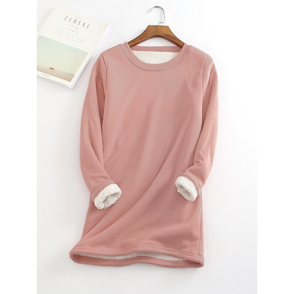 Damen Sweatshirt Pullover Zur Seite fahren Basic Strassenmode Sherpa-Fleece Blau Rosa Gelb Feste Farbe Casual Rundhalsausschnitt Langarm Baumwolle S M L XL XXL / Vlies / Fleece-Futter Lightinthebox