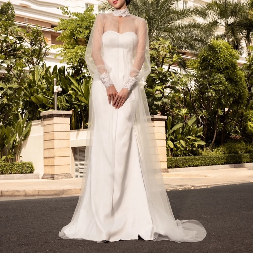 Schals Wickeltücher für Frauen Braut Wraps Elegant Brautkleidung Langarm Tüll Hochzeit Schals Mit Spitze Für Hochzeit Frühling Sommer Lightinthebox